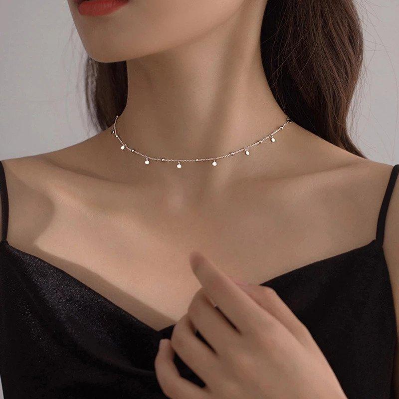 Victoria London Drop Disc Choker Necklace - Sterling Silver